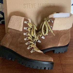 NWT/NWB Steve Madden ANIKO CHESTNUT SUE Brown Shearling SUEDE Winter Boots